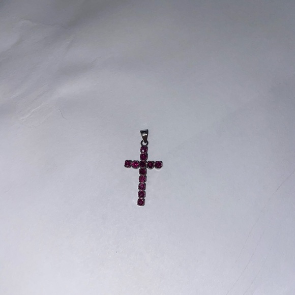 Genuine Precious Gem Ruby Cross Necklace Pendant - Picture 3 of 8